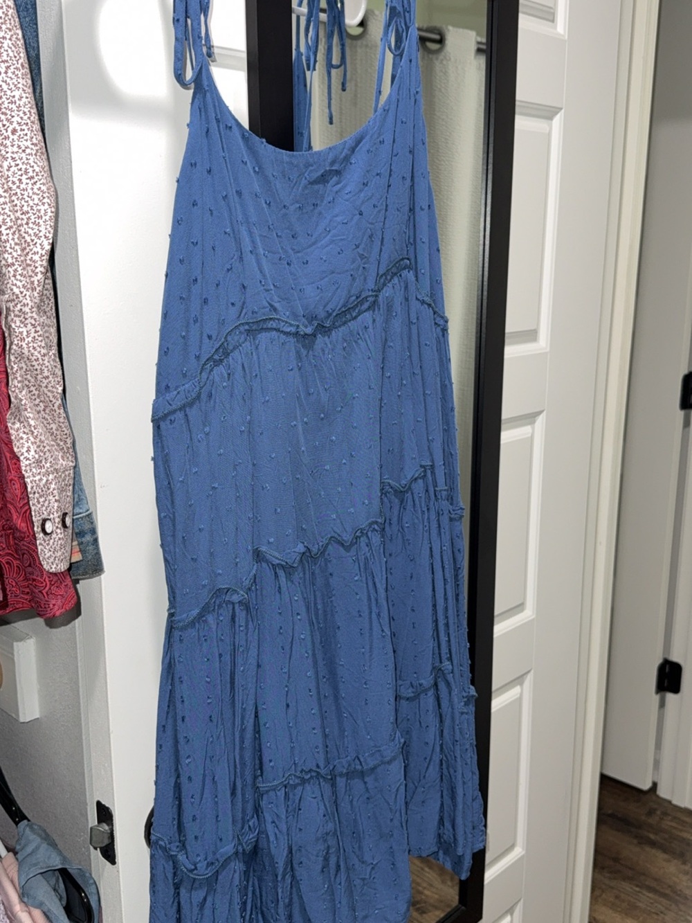 SHEIN Blue Tie-Strap Tiered Maxi Dress